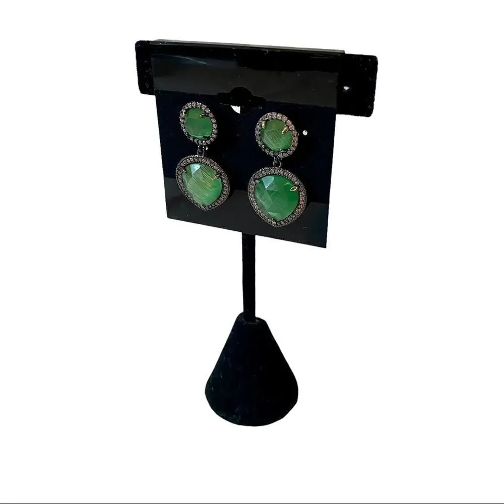 Faceted Green Stone & Pave Crystal Drop Earrings
